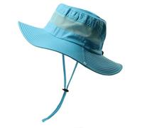 ZSHDLHLS Cappello da Pescatore Secchio Pieghevole Donna Largo Protezione Solare in Rete per La Pesca Spiaggia Traspirante con Il Buco della Coda di Cavallo-Cielo Blu