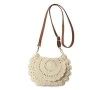 ZSHDTKWB Borsetta Tracolla Donna Piccola Borsa A Tracolla Intrecciata di Moda per Donne Filo di Cotone Uncinetto Borse da Spiaggia Estate Bottone di Ribaltamento-Beige