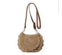 ZSHDTKWB Borsetta Tracolla Donna Piccola Borsa A Tracolla Intrecciata di Moda per Donne Filo di Cotone Uncinetto Borse da Spiaggia Estate Bottone di Ribaltamento-kakii