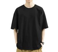 ZSHDTKWB Guanti da Lavoro Uomo T-Shirt in Bianco di Cotone Maschile Bianco Oversize retrò T-Shirt di Grandi Dimensioni Maschile Maschile-Nero-XXL