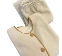 ZSHDTKWB Pigiama Donna Pantaloni per Pigiami di Velluto Corallo Autunno E Inverno Pantaloni A Maniche Lunghe A 2 Pezzi Set di Nuovi Flanella Addensato Imbottito-Beige-l (Fit 50-60kg)