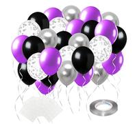ZSHENJK Palloncini in lattice viola, nero, argento, 60 pezzi, 30,5 cm, palloncini viola, coriandoli, palloncini neri per compleanni, matrimoni, lauree, anniversari, Halloween, mercoledì decorazioni