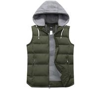 ZSHOW Gilet Caldo Imbottito Invernale Smanicato con Cappuccio Regolabile Antivento Giacca Senza Maniche Sportivo Giubbotto Casual con Zip Uomo VerdeMilitare M