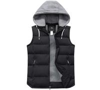 ZSHOW Gilet Caldo Imbottito Invernale Smanicato con Cappuccio Regolabile Antivento Giacca Senza Maniche Sportivo Giubbotto Casual con Zip Uomo Nero XL