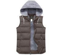 ZSHOW Gilet Imbottito Caldo Invernale Gilet con Cappuccio Regolabile Antivento Giacca Senza Maniche Spesso Giubbotto Casual Taglia Forti Uomo Marrone M
