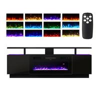 ZSJSM Console multimediale TV per Camino Elettrico 180 cm con archiviazione, Inserto per Camino a 92 cm e Telecomando, 12 Colori di retroilluminazione a LED e 12 Colori di Fiamma, Temperatura