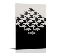 ZSJUMK Litografie concettuali Maurice Cornelis Escher, murales su tela, impermeabile, resistente ai graffi, resistente ai raggi UV, elegante decorazione per casa e ufficio, design classico e moderno