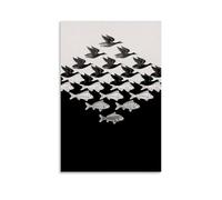 ZSJUMK Litografie concettuali Maurice Cornelis Escher su tela, impermeabile, resistente ai graffi, resistente ai raggi UV, elegante, decorazione per casa e ufficio, design classico e moderno, senza
