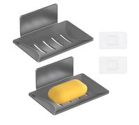 ZSMJAER 2 Pezzi Porta Saponetta, Facile da Installare, Portasapone Autoadesivo da Parete, Portasapone con Scarico, Adatto per Cucine e Bagni (Grigio)