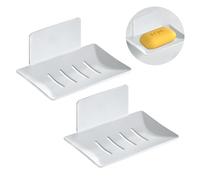 ZSMJAER 2 Pezzi Porta Saponetta,Portasapone Autoadesivo da Parete,Facile da Installare,Portasapone con Scarico,Adatto per Cucine e Bagni (Bianco)