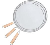 ZSMJAER 3 Pezzi Paraspruzzi in Acciaio Inox, 100% Acciaio, Coperchio Paraschizzi da Cucina, con Manico in Legno, 3 Paraspruzzi di Diversa Misura 25cm-29cm-33cm Adattano Alle Pentole/Padelle