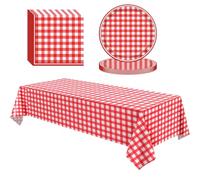 ZSNICEYH Stoviglie a quadretti rossi per picnic e feste, 20 piatti di carta, 20 tovaglioli, 1 tovaglia di plastica