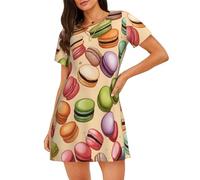 ZSOSIXDEAL Camicia da notte da donna a maniche corte con stampa macaron biscotto aromatizzata, comoda e morbida per il tempo libero, Nero , XXL