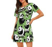 ZSOSIXDEAL Camicia da notte da donna a maniche corte con stampa panda in bambù, comoda e morbida per il tempo libero, Nero , L