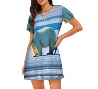 ZSOSIXDEAL Camicia da notte da donna con stampa di orso polare a maniche corte, comoda e morbida per il tempo libero, Nero , L