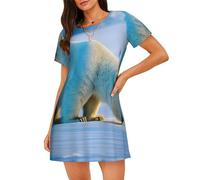 ZSOSIXDEAL Camicia da notte da donna con stampa orso polare, a maniche corte, comoda e morbida per il tempo libero, Nero , L