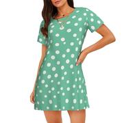 ZSOSIXDEAL Camicia da notte verde a pois da donna a maniche corte in poliestere camicia da notte estiva girocollo indumenti da notte camicia da notte per le donne, Nero , L