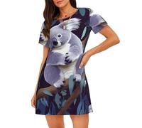 ZSOSIXDEAL Camicie da notte da donna in cotone morbido a maniche corte con koala camicia da notte camicia da notte camicia da notte camicia da notte per le donne, Nero , M