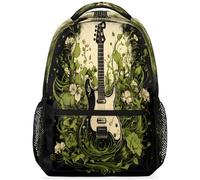 ZSOSIXDEAL Green Fowers - Zaino per chitarra, casual, per computer portatile, leggero, da viaggio, per università, per donne e uomini, con chitarra verde Fowers, 11,4 L