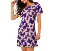 ZSOSIXDEAL Red Cherries (3) Stampa Camicie da notte per le donne Camicie da notte a maniche corte per dormire Camicia da notte Camicia da notte per le donne, Farfalle viola., L