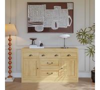 ZSSWSS Credenza Cucina, Mobile Portaoggetti con 5 Cassetti e 2 Armadi, Madia Moderna, Buffet Credenza per Soggiorno, Ingresso, Mobile da Cucina 135x39.8x80 cm, Naturale