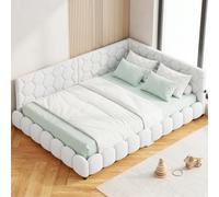 ZSSWSS Divano Letto Imbottito 140x200 cm, Letto Panca con LED e Ricarica USB, Divano Letto Matrimoniale con Rete a Doghe, Divano Letti a L per Adolescenti e Adulti, Bianco (Bianco, 140x200 cm)