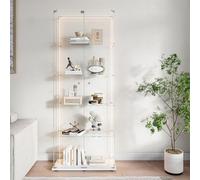 ZSSWSS Vetrinetta in Vetro con LED, Vetrina Espositiva con 5 Ripiani in Vetro, Vetrinetta Soggiorno Moderna con 2 Porta e Serratura, Vetrina Espositore per Collezionismo (Bianco, 5 Etagen 2 Tür+LED-B)