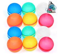 Zssxysm 12 Stück Wasserbomben Wiederverwendbar mit Mesh Bag, Wasserball Magnetisch Selbstschließend, Silikon Wasserballoons Badebomben für Erwachsene Kinder, Pool-Party, Strand, Outdoor, Wasserpark
