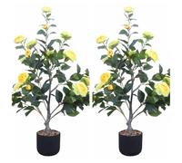 Zstar Camelia artificiale, 2 pezzi, piante artificiali con vaso, decorazione per interni, casa, ufficio, soggiorno, 90 cm, giallo