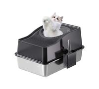 Zstar Lettiera per gatti in acciaio inox, extra grande, con lati alti, resistente agli odori chiusi, grande, protezione dalle perdite, rimovibile per gatti, 60 x 40 x 39,5 cm, colore nero