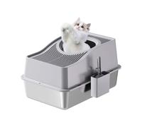 Zstar Lettiera per gatti in acciaio inox, extra grande, con lati alti, resistente agli odori chiusi, grande, protezione dalle perdite, rimovibile per gatti, 60 x 40 x 34,5 cm, colore: grigio