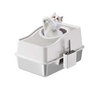 Zstar Lettiera per gatti in acciaio inox, extra grande, con lati alti, resistente agli odori chiusi, grande, protezione dalle perdite, rimovibile per gatti, 60 x 40 x 39,5 cm, colore bianco
