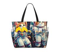 ZSUUGJ Astronauts Cats in Space - Borsa da spiaggia extra large con tasche con cerniera, impermeabile, a prova di sabbia, per piscina, picnic, palestra e viaggi