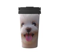 ZSUUGJ Bichon Frise Dog On The Grass Tazza da viaggio portatile in acciaio inox - Bicchiere termico per bevande calde e fredde con coperchio a prova di perdite, tazza da caffè adatta per pendolari