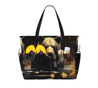 ZSUUGJ Black Bear In The Forest, borsa da spiaggia extra large con tasche con cerniera, borsa impermeabile a prova di sabbia per piscina, picnic, palestra e viaggi