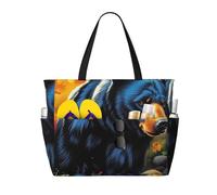 ZSUUGJ Black Bear In The Forest, borsa da spiaggia extra large con tasche con cerniera, borsa impermeabile a prova di sabbia per piscina, picnic, palestra e viaggi