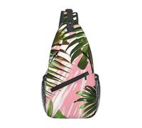 ZSUUGJ Borsa a tracolla a tracolla con foglie di palma verde e foglie rosa, borsa a tracolla da viaggio, escursionismo, zaino per donne e uomini, nero, taglia unica, Nero, taglia unica