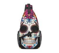 ZSUUGJ Borsa a tracolla colorata con teschi di zucchero e fiori, borsa a tracolla, borsa a tracolla, da viaggio, escursionismo, per donne e uomini, nera, taglia unica, Nero, taglia unica
