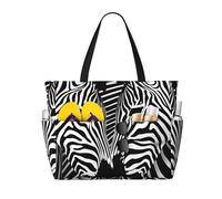 ZSUUGJ Borsa da spiaggia con due zebre di fronte all'altra, extra large, con tasche con cerniera, impermeabile, a prova di sabbia, per piscina, picnic, palestra e viaggi