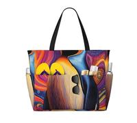 ZSUUGJ Borsa da spiaggia con motivo astratto pinguino extra large con tasche con cerniera - Borsa da vacanza impermeabile a prova di sabbia per piscina, picnic, palestra e viaggi