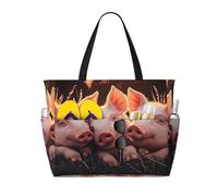 ZSUUGJ Borsa da spiaggia con tre maiali che dormono extra large con tasche con cerniera, borsa da vacanza impermeabile a prova di sabbia per piscina, picnic, palestra e viaggi