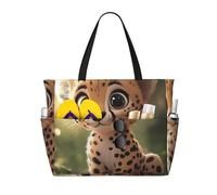 ZSUUGJ Borsa da spiaggia extra large con ghepardo con tasche con cerniera, borsa impermeabile a prova di sabbia per piscina, picnic, palestra e viaggi