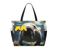 ZSUUGJ Borsa da spiaggia extra large con lamantino con animali marini, con tasche con cerniera, impermeabile, a prova di sabbia, per piscina, picnic, palestra e viaggi