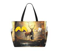 ZSUUGJ Deer In The Forest, borsa da spiaggia extra large con tasche con cerniera, borsa impermeabile a prova di sabbia per piscina, picnic, palestra e viaggi