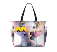 ZSUUGJ Elephant And Flowers - Borsa da spiaggia extra large con tasche con cerniera, impermeabile, a prova di sabbia, per piscina, picnic, palestra e viaggi