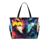ZSUUGJ Forest Wolves - Borsa da spiaggia extra large con tasche con cerniera, impermeabile, a prova di sabbia, per piscina, picnic, palestra e viaggi
