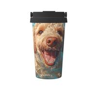 ZSUUGJ Golden Dog Swimming - Tazza da viaggio portatile in acciaio inox - Bicchiere termico per bevande calde e fredde con coperchio a prova di perdite, tazza da caffè adatta ai pendolari per ufficio