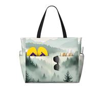 ZSUUGJ Green Tree Forest - Borsa da spiaggia extra large con tasche con cerniera, impermeabile, a prova di sabbia, per piscina, picnic, palestra e viaggi