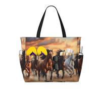 ZSUUGJ Horses - Borsa da spiaggia extra large con tasche con cerniera, impermeabile, a prova di sabbia, per piscina, picnic, palestra e viaggi