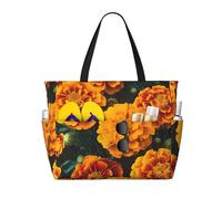 ZSUUGJ Marigold Flowers - Borsa da spiaggia extra large con tasche con cerniera, impermeabile, a prova di sabbia, per piscina, picnic, palestra e viaggi